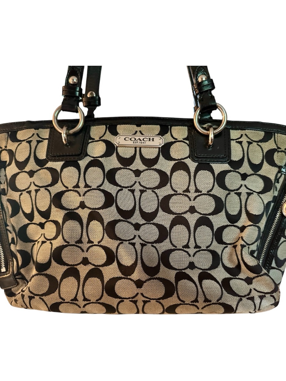 Coach Black and Tan Signature Tote